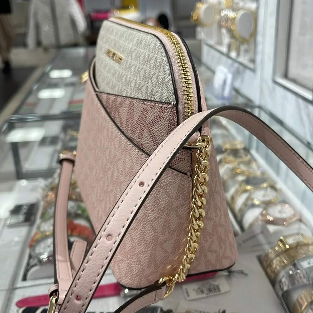 Michael Kors Jet Set Travel Md Color-Block Signature Logo Crossbody Powder Blush